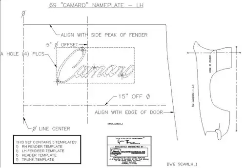 Fender, Header Panel & Trunk Emblem Template Kit - 69 Camaro (SS-350)