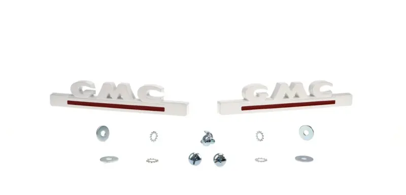 Hood Side Emblems - Pair - GMC - White and Red - 51-53 GMC Pickup Truck Suburban