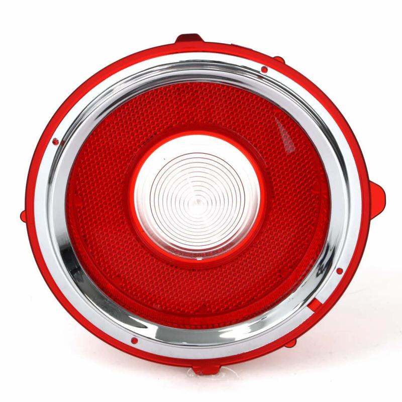 Back-Up Lamp Lens - Red with Outer Stainless Trim - LH - 70-73 Camaro Standard