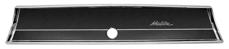 Glove Box Fascia - Chrome - "Malibu" Script - 66 Chevelle
