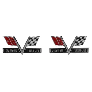 1966 Chevy Biscayne Fender Emblems - 396 Turbo-Jet Flag - 65-67 Camaro Chevelle