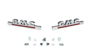 Hood Side Emblems - Pair - GMC - Chrome and Red - 47-50 GMC Pickup Truck Suburban - Image 1 of 3