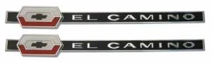 1964 Chevy El Camino Bedside Emblems - "El Camino" with Bowtie Logo - LH/RH Pair - 64 El Camino